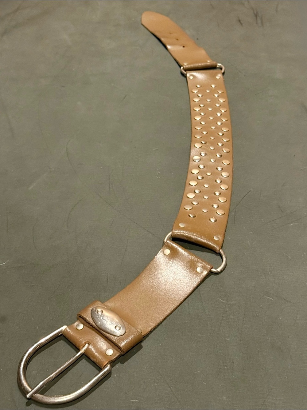 Vintage 1980s Made in France Wide Leather Studded Hip Belt Avant Garde